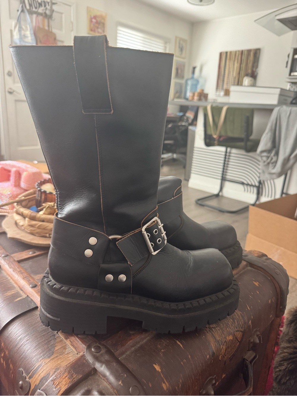Steve Madden Rockleigh Black Harness Moto Boots